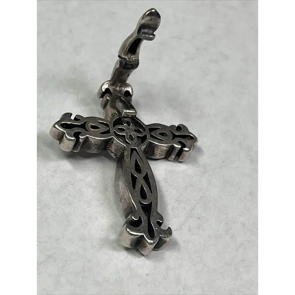 EFFY 18k And Sterling Silver Cross Crucifix Pendant Faux Pearl No Necklace RARE - Picture 9 of 12